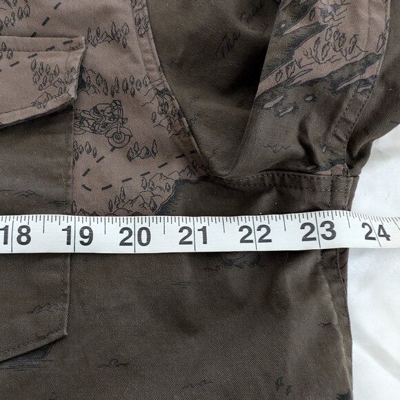 BANANA REPUBLIC Shirt Men's L Green Black Brown Treasure Map Design Flap Pockets - Picture 11 of 13
